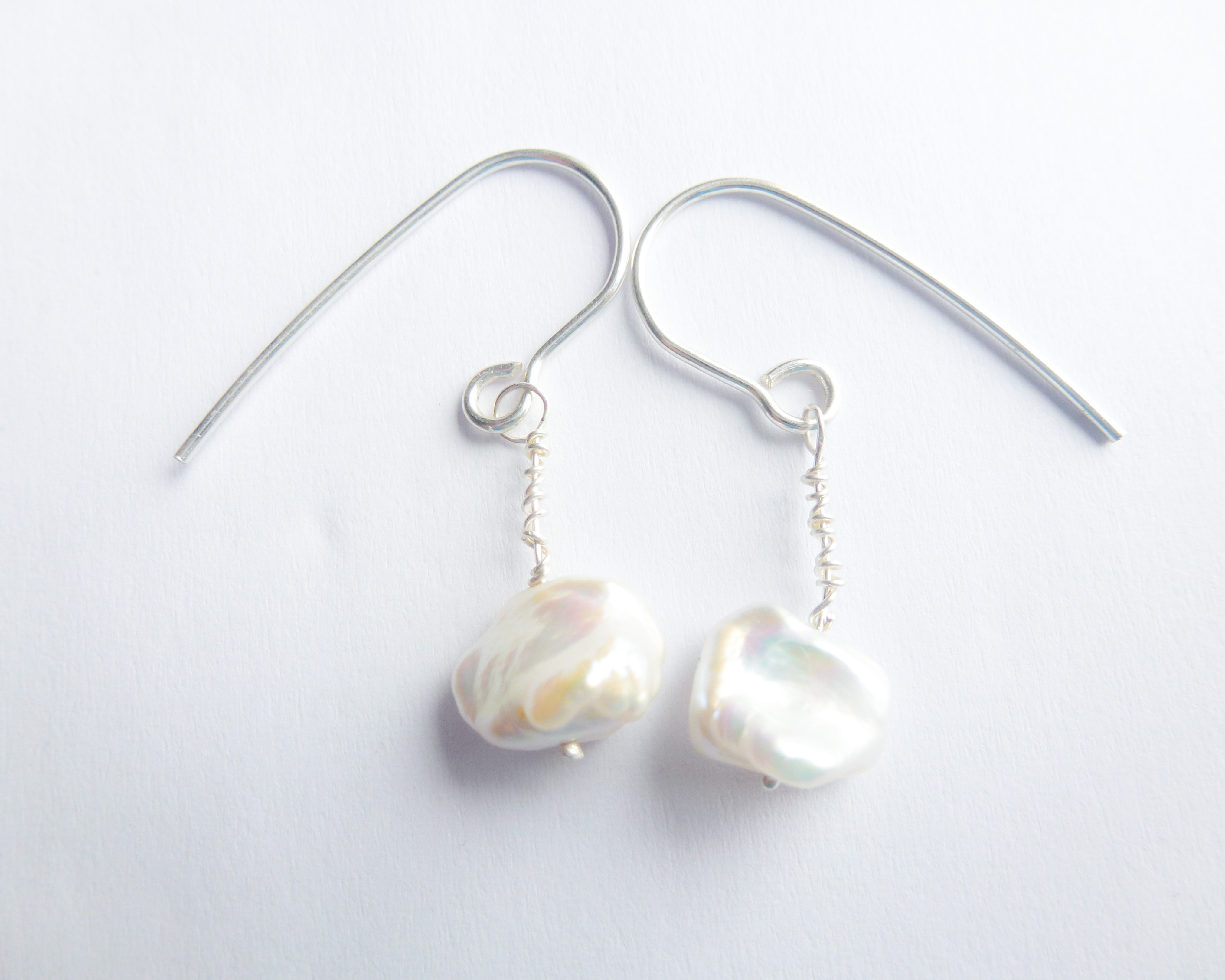White keshi pearl messy wire dangle earrings – DSikorska